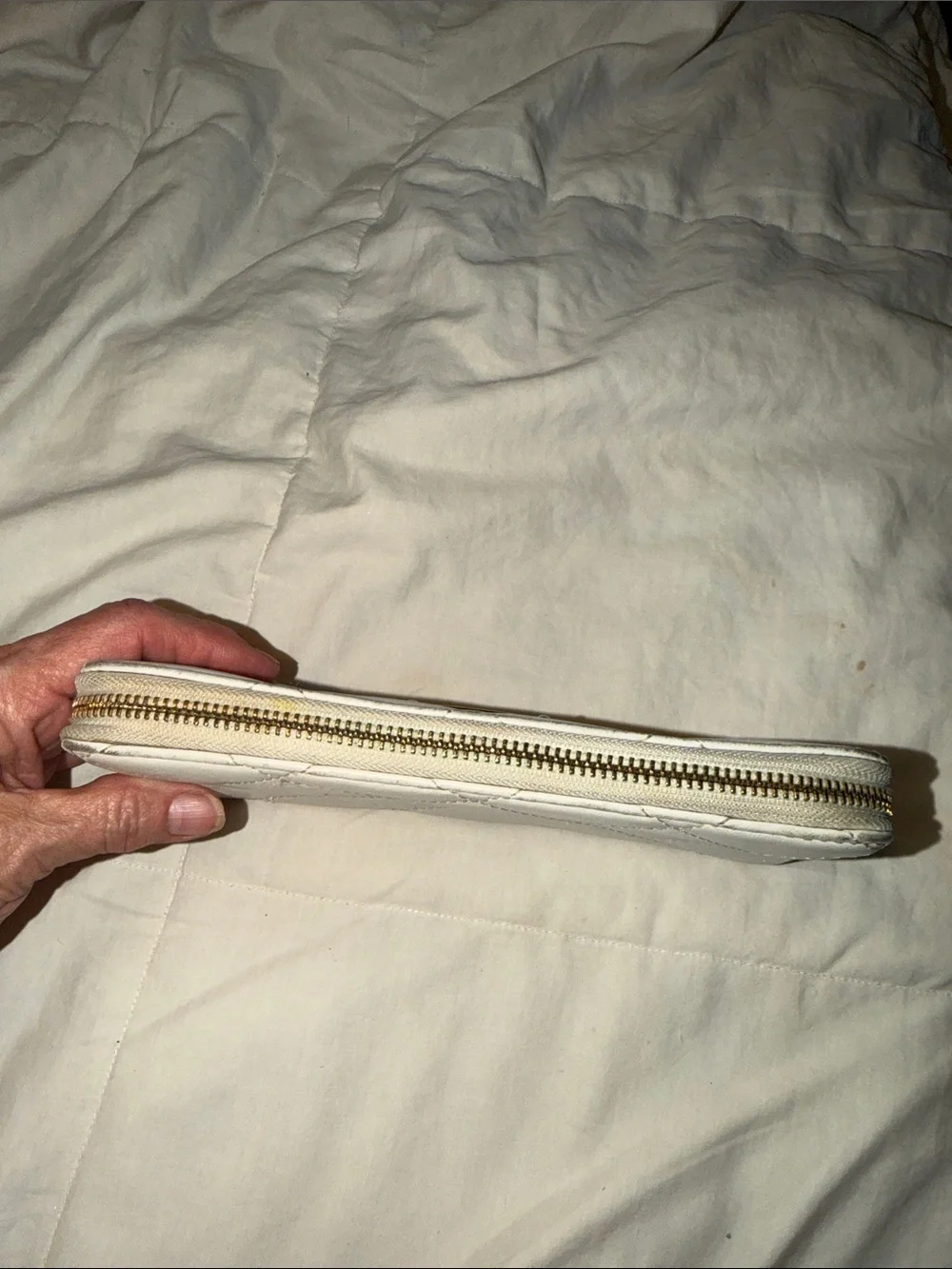 Michael Kors White Quilted Zip-Around Wallet with Gold Plate
